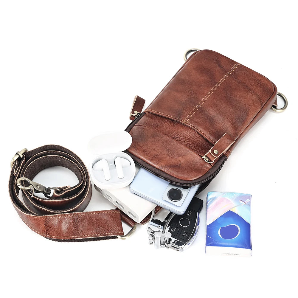 JOYIR Genuine Leather Male Rerto Travel Sling Chest Pack for 7.9" iPad Casual Shoulder Crossbody Bag Satchel Bags