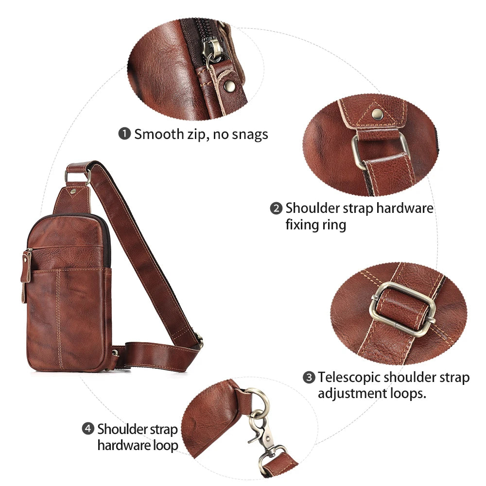 JOYIR Genuine Leather Male Rerto Travel Sling Chest Pack for 7.9" iPad Casual Shoulder Crossbody Bag Satchel Bags