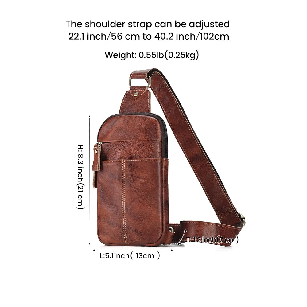 JOYIR Genuine Leather Male Rerto Travel Sling Chest Pack for 7.9" iPad Casual Shoulder Crossbody Bag Satchel Bags