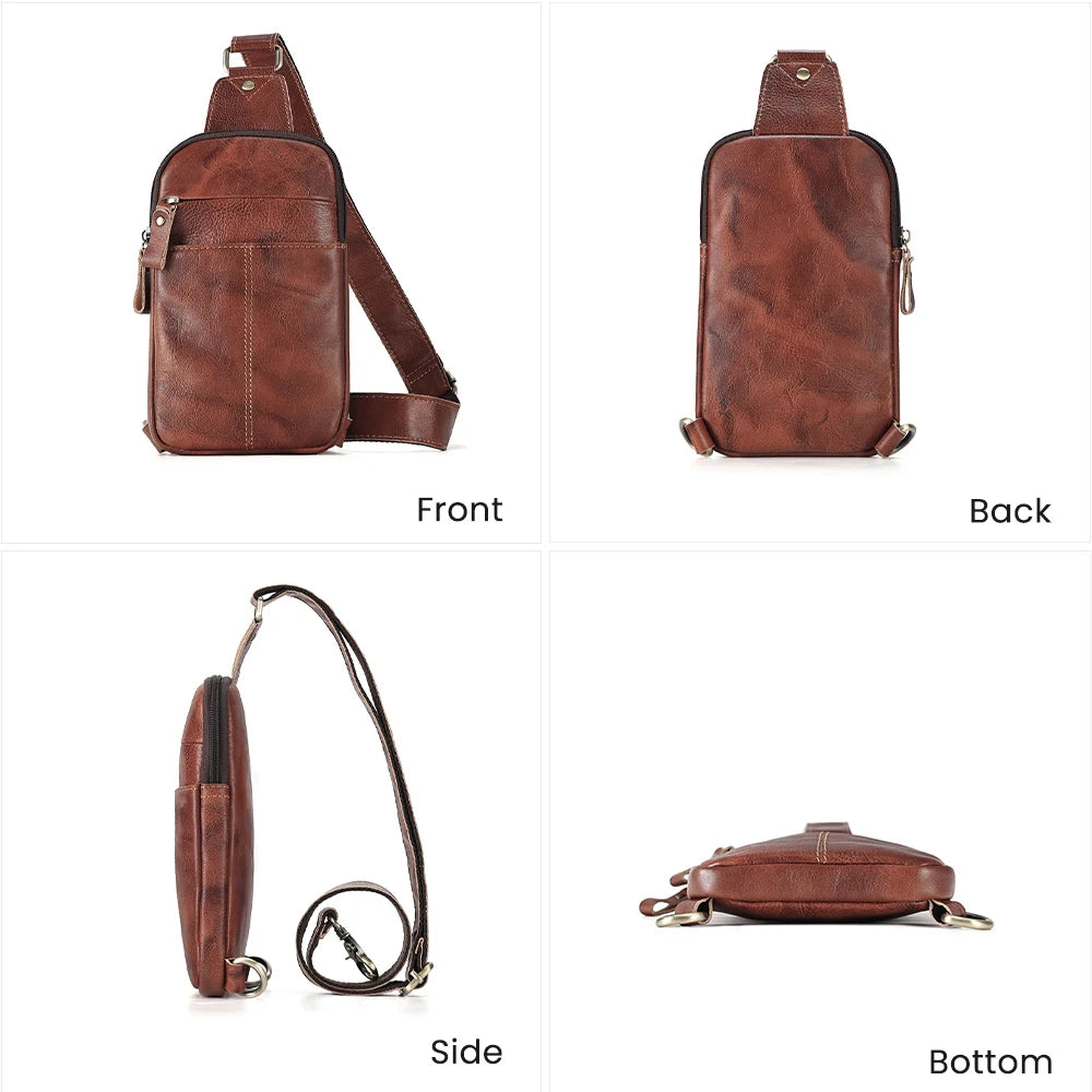 JOYIR Genuine Leather Male Rerto Travel Sling Chest Pack for 7.9" iPad Casual Shoulder Crossbody Bag Satchel Bags