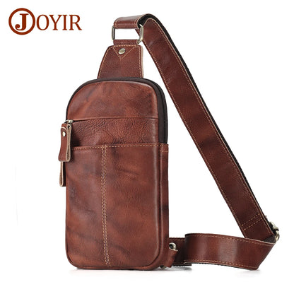 JOYIR Genuine Leather Male Rerto Travel Sling Chest Pack for 7.9" iPad Casual Shoulder Crossbody Bag Satchel Bags