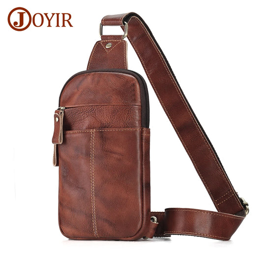 JOYIR Genuine Leather Male Rerto Travel Sling Chest Pack for 7.9" iPad Casual Shoulder Crossbody Bag Satchel Bags